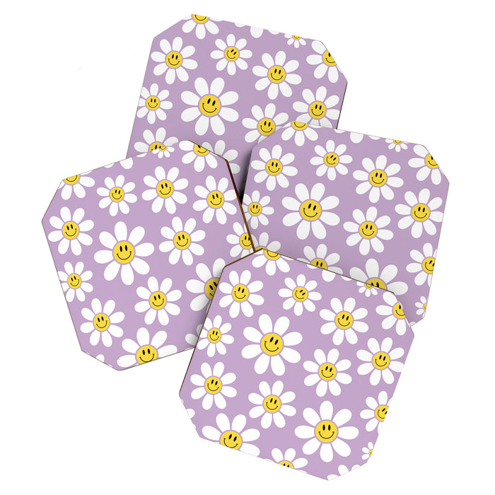Smiley Face Daisies (Purple) Coaster Gallery Image 1