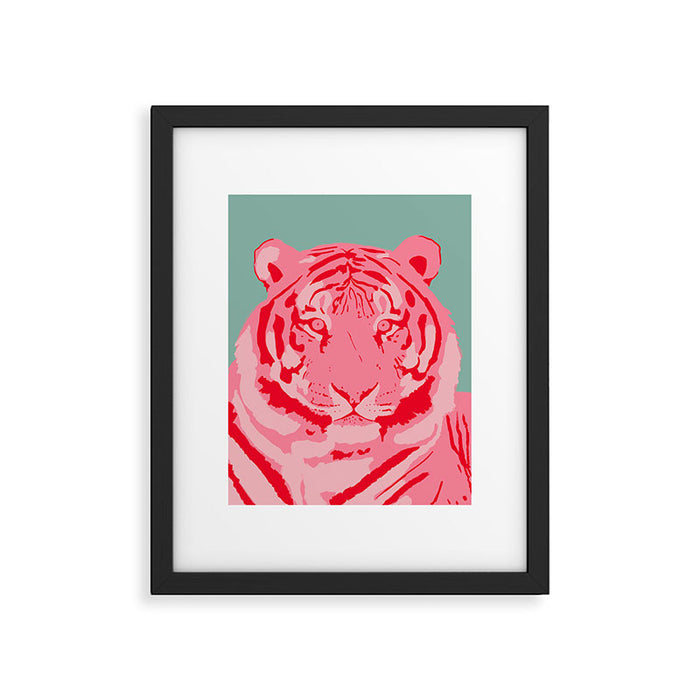 Tiger Pink & Teal Framed Art Print Gallery Image 1