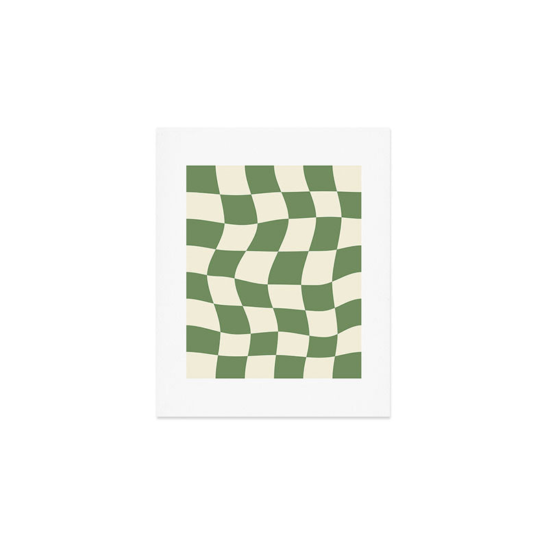 Wavy Checkerboard (Green Beige) Art Print Gallery Image 1