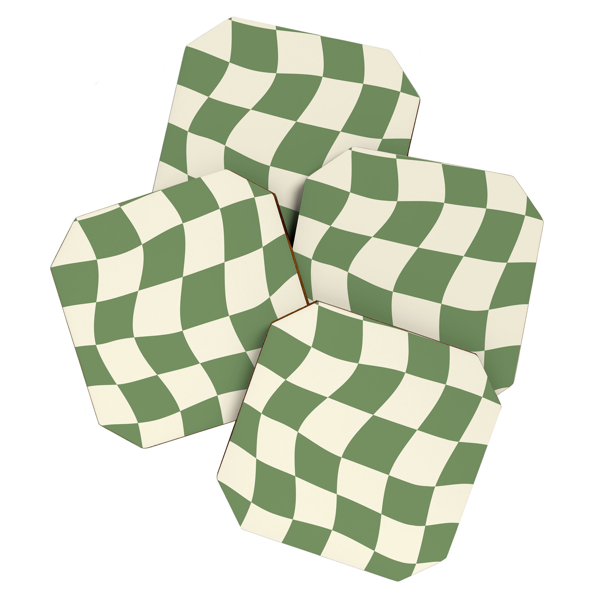 Wavy Checkerboard (Green Beige) Coaster Gallery Image 1