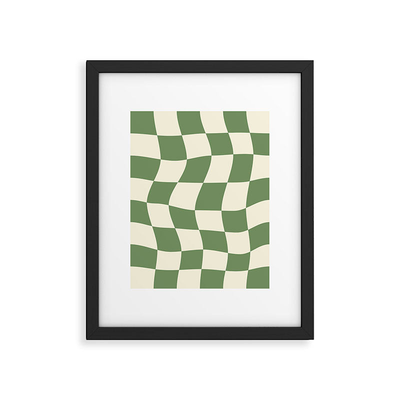 Wavy Checkerboard (Green Beige) Framed Art Print Gallery Image 5