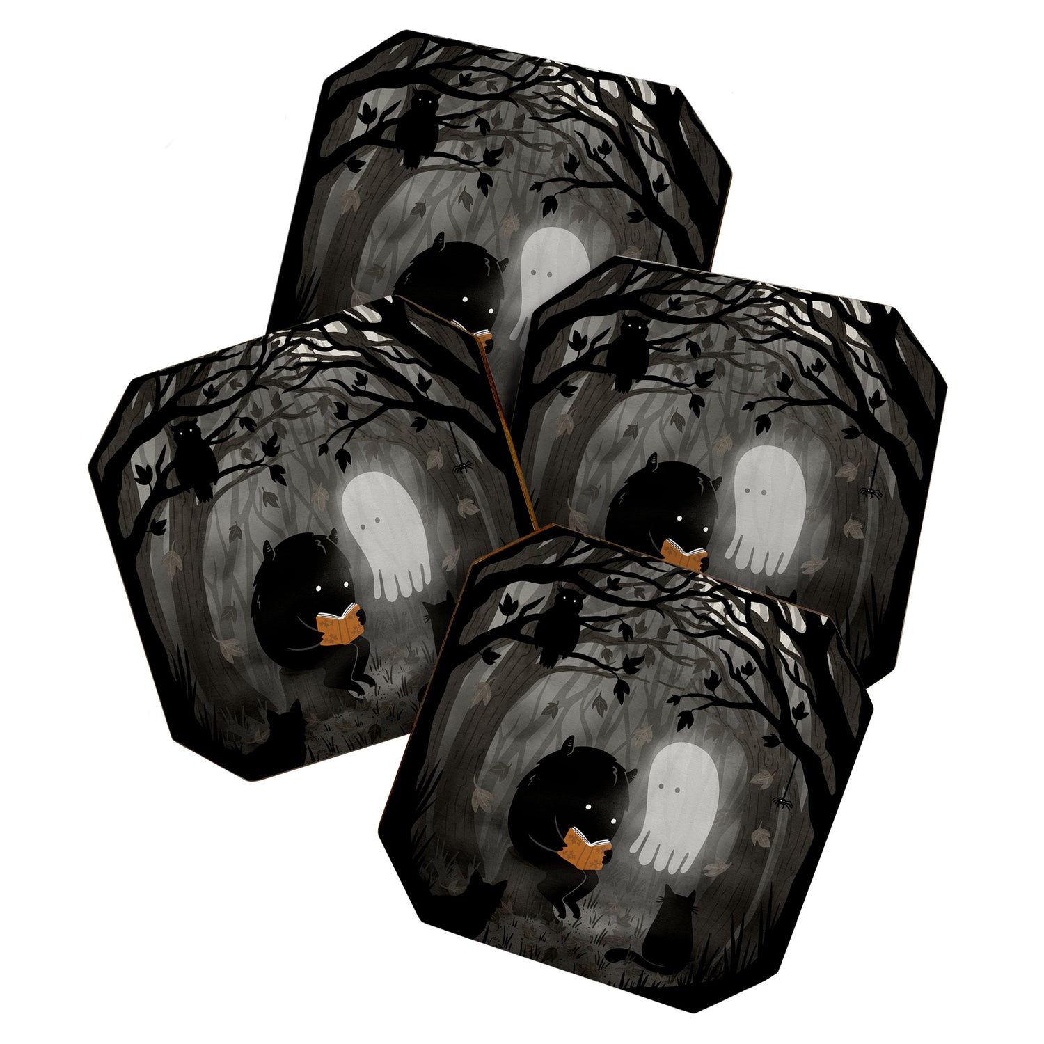 A Quiet Spooky Spot (Book Reading Monster) Coaster Gallery Image 1