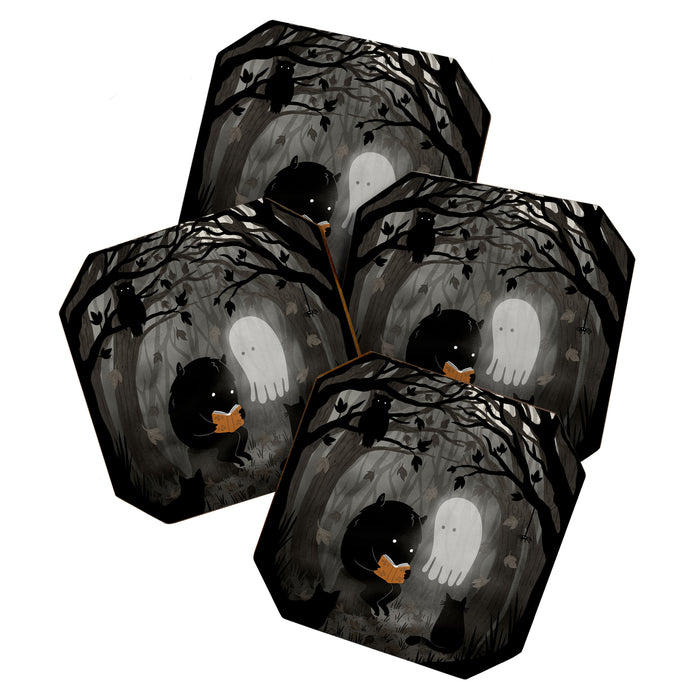 A Quiet Spooky Spot (Book Reading Monster) Coaster Gallery Image 1