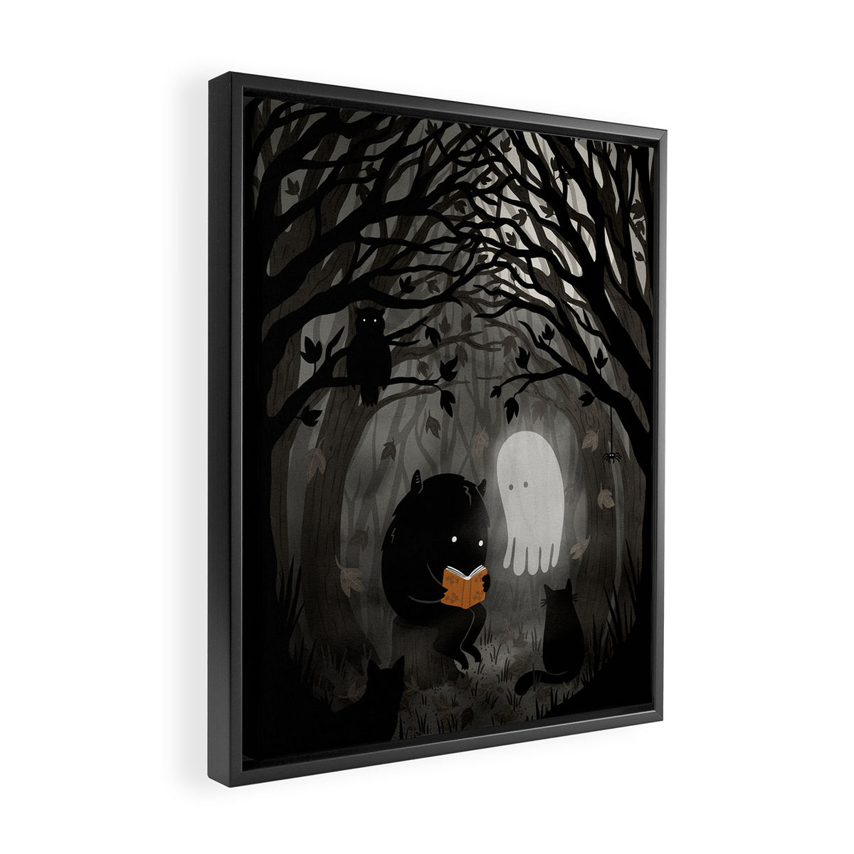 A Quiet Spooky Spot (Book Reading Monster) Framed Canvas Print Gallery Image 2