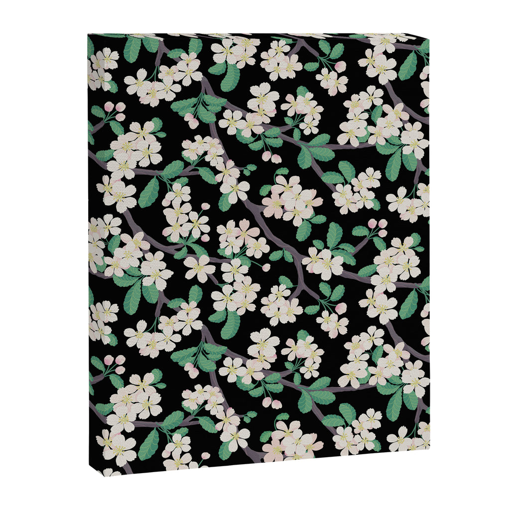 Apple Blossom Pattern on Black Canvas Print Gallery Image 6