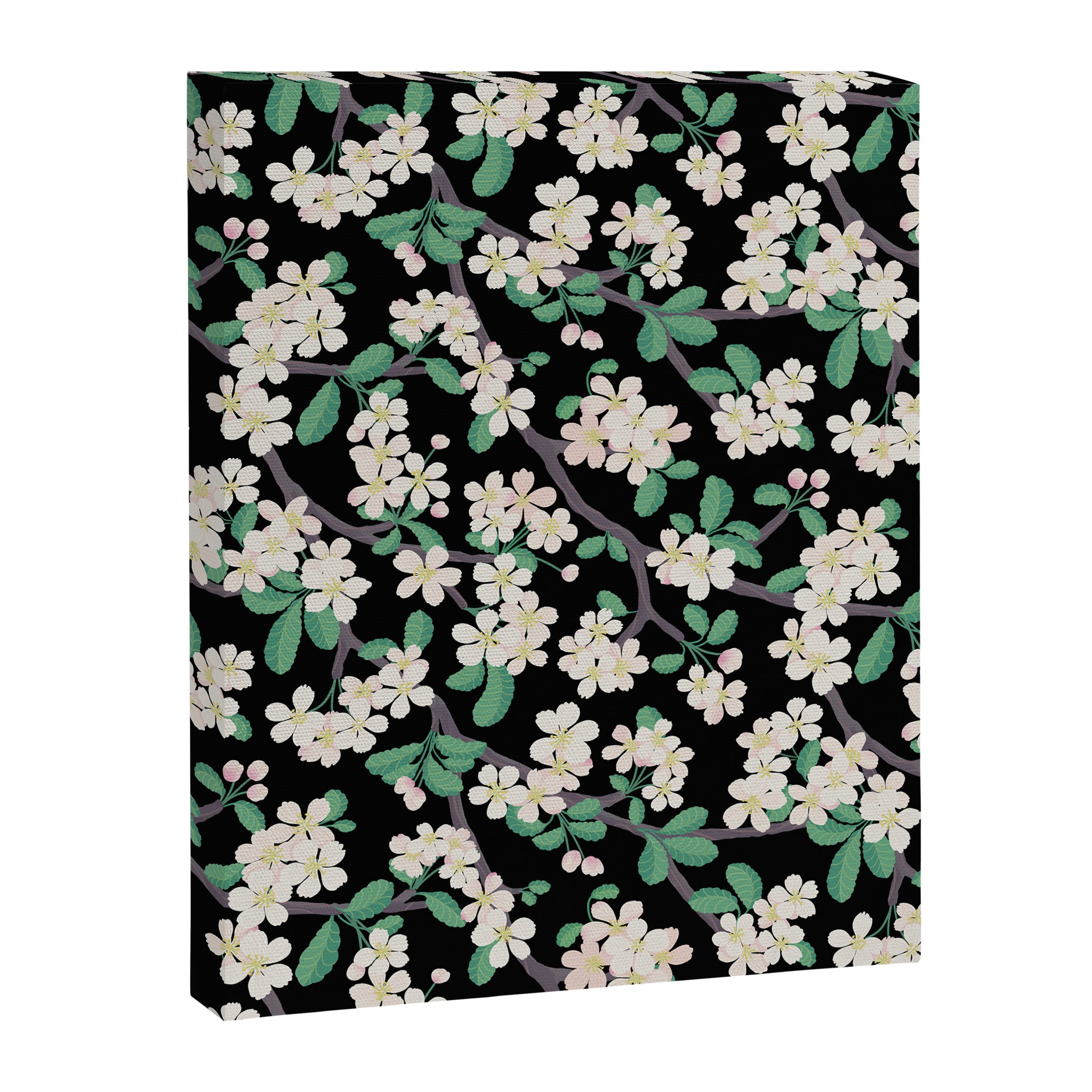 Apple Blossom Pattern on Black Canvas Print Gallery Image 6