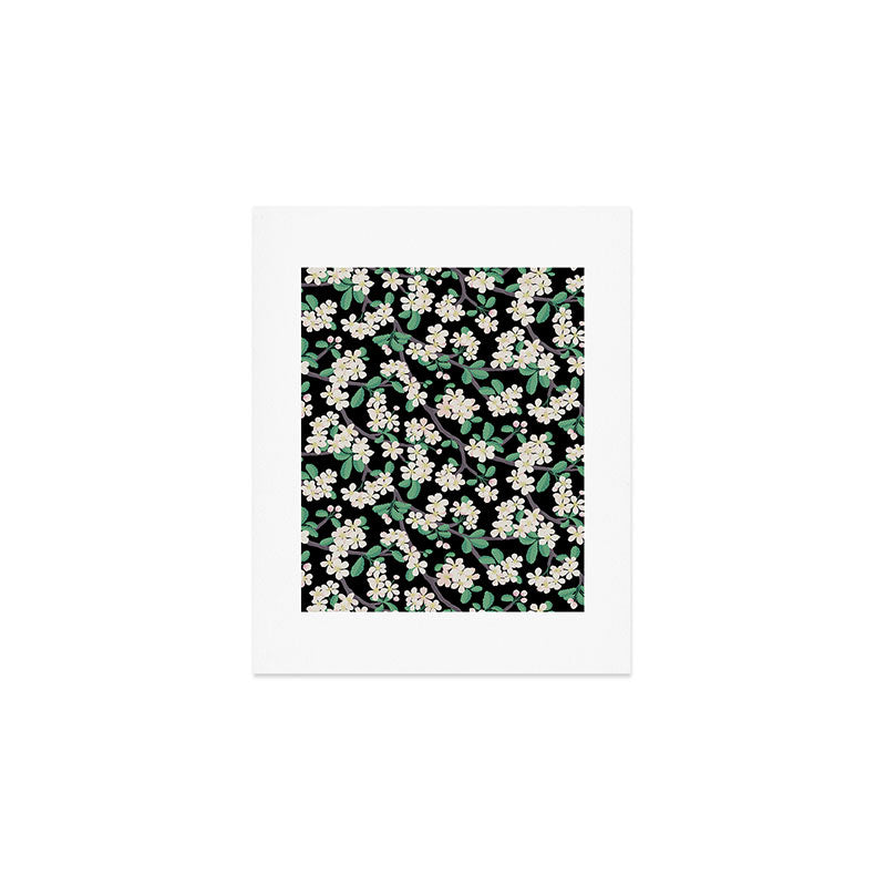 Apple Blossom Pattern on Black Art Print Gallery Image 1