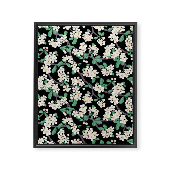 Apple Blossom Pattern on Black Framed Canvas Print Gallery Image 1