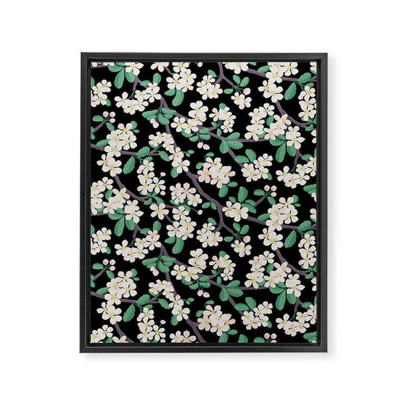 Apple Blossom Pattern on Black Framed Canvas Print Gallery Image 6