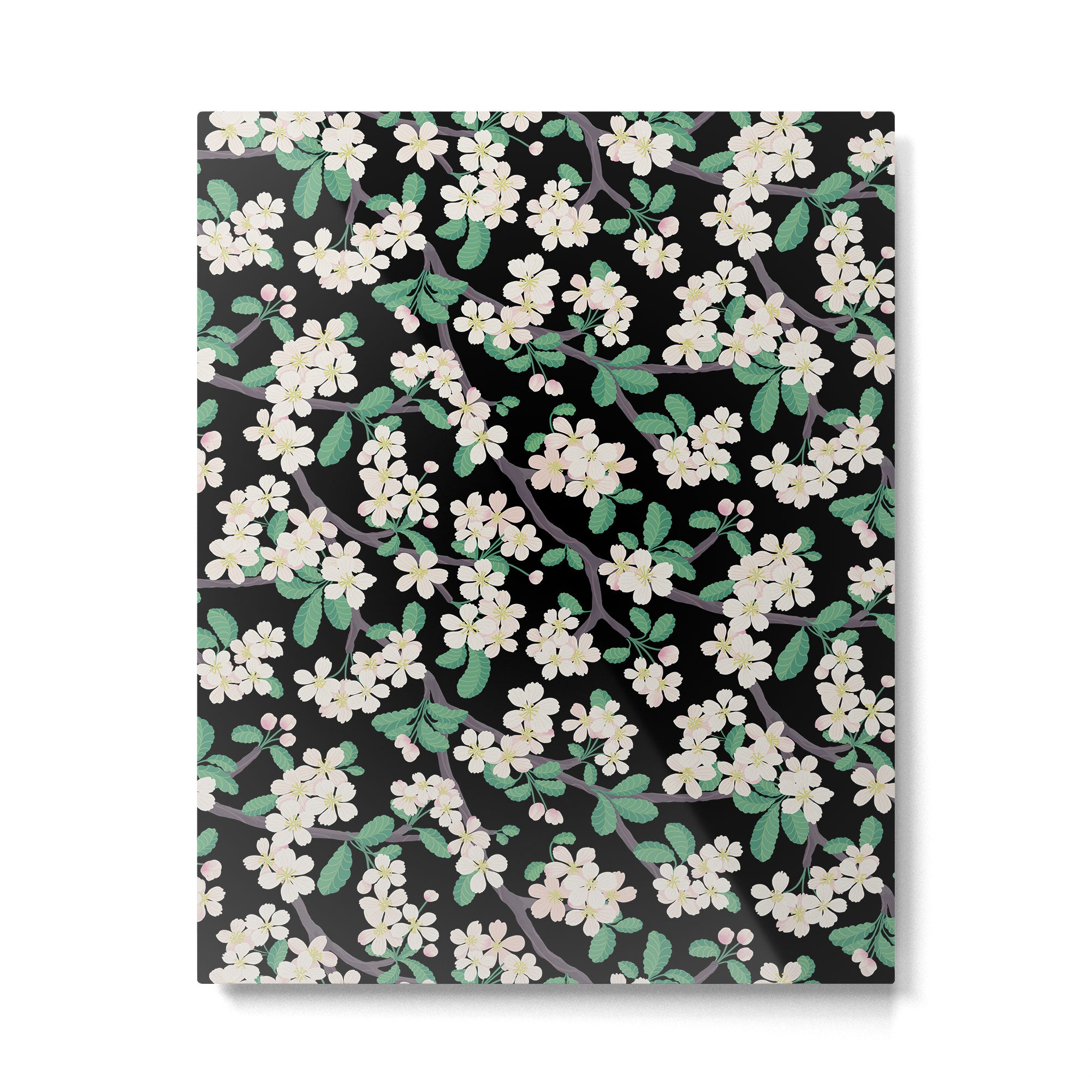 Apple Blossom Pattern on Black Metal Print Gallery Image 4