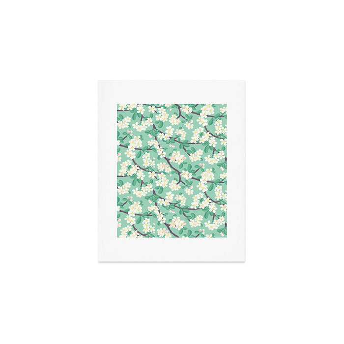 Apple Blossoms Pattern on Green Art Print Gallery Image 1