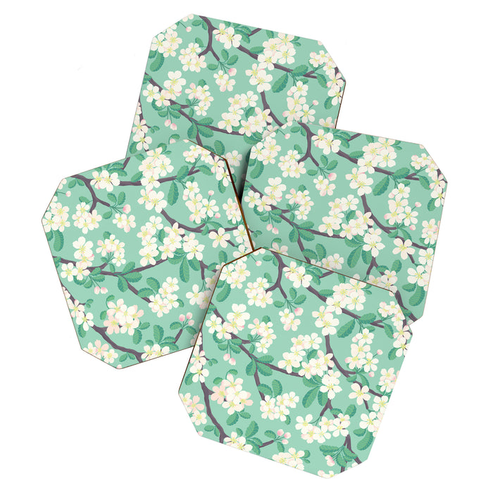 Apple Blossoms Pattern on Green Coaster Gallery Image 1