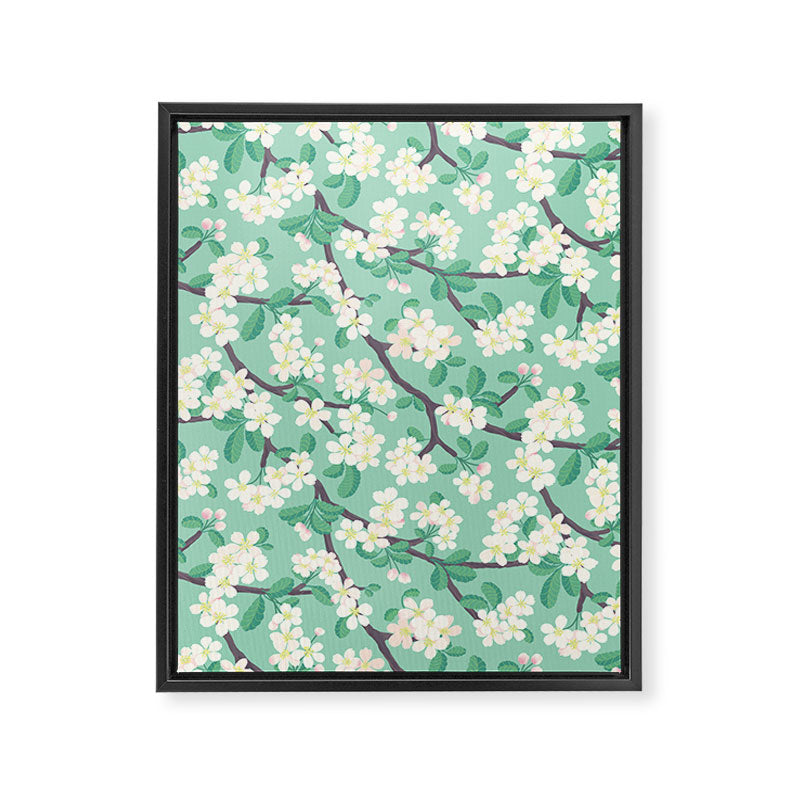Apple Blossoms Pattern on Green Framed Canvas Print Gallery Image 6