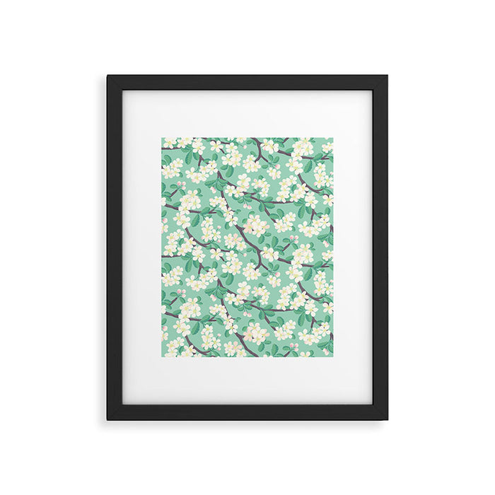 Apple Blossoms Pattern on Green Framed Art Print Gallery Image 1