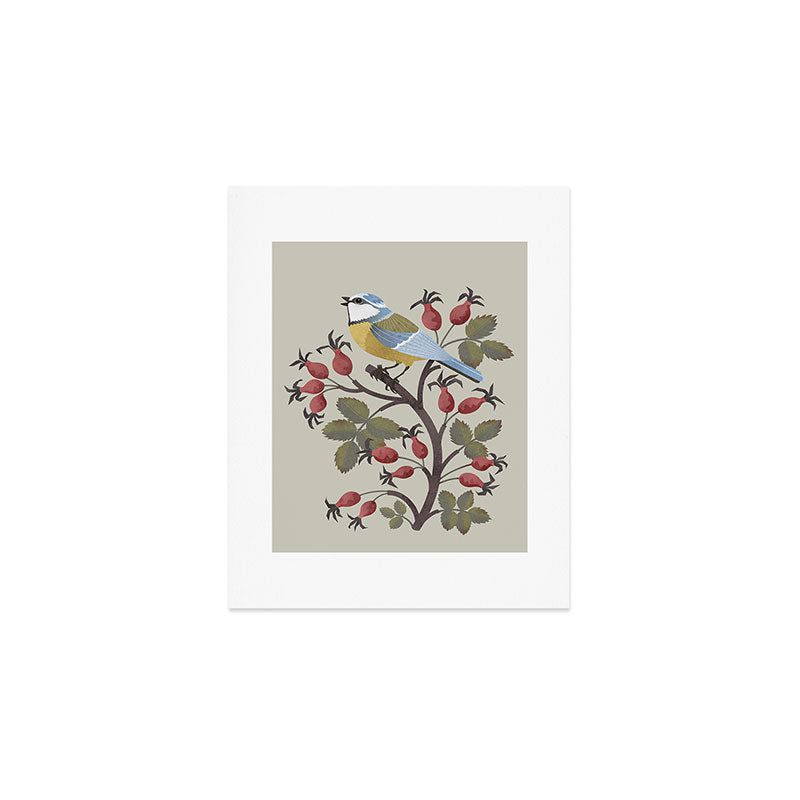 Blue Tit on Red Rose Hips Art Print Gallery Image 1