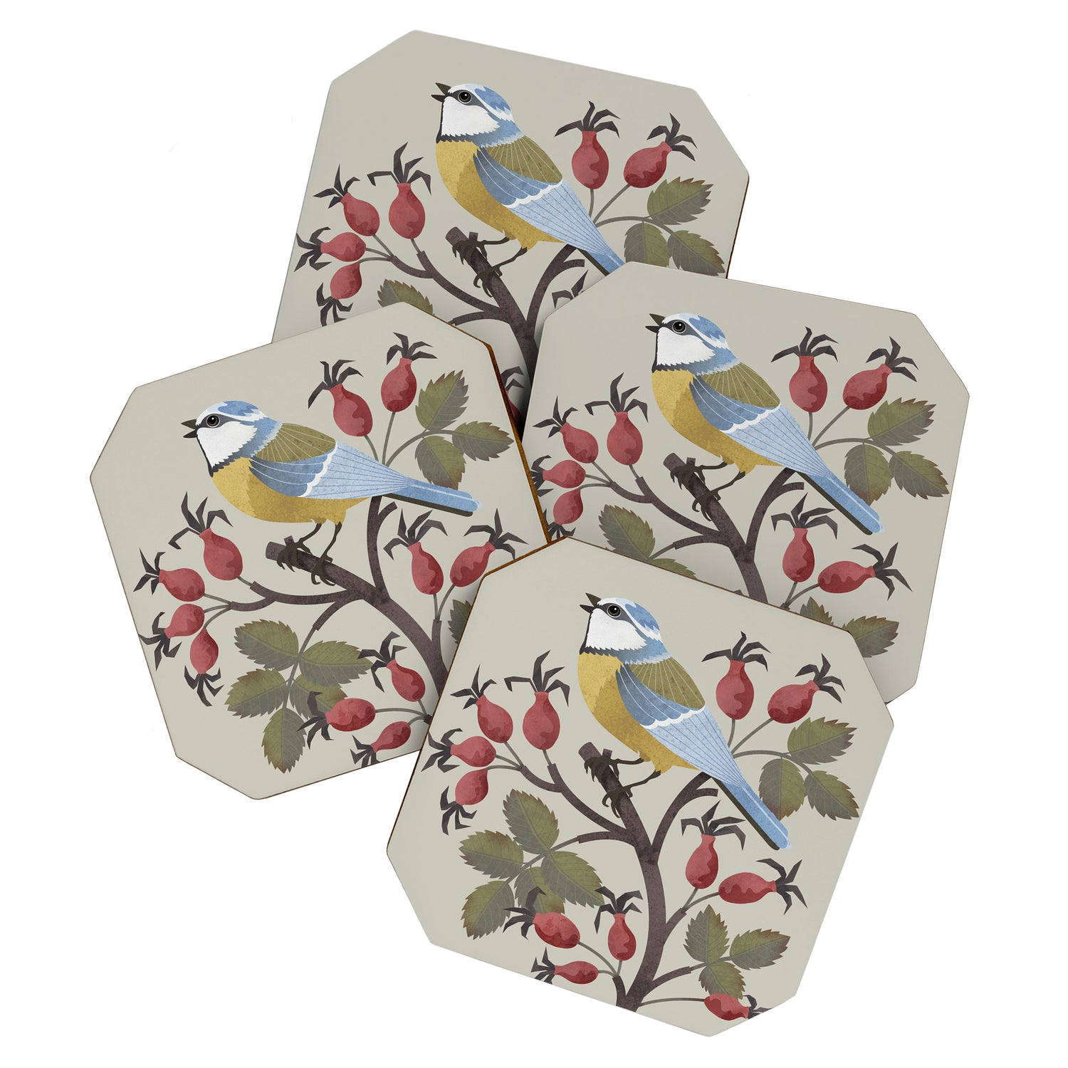 Blue Tit on Red Rose Hips Coaster Gallery Image 1