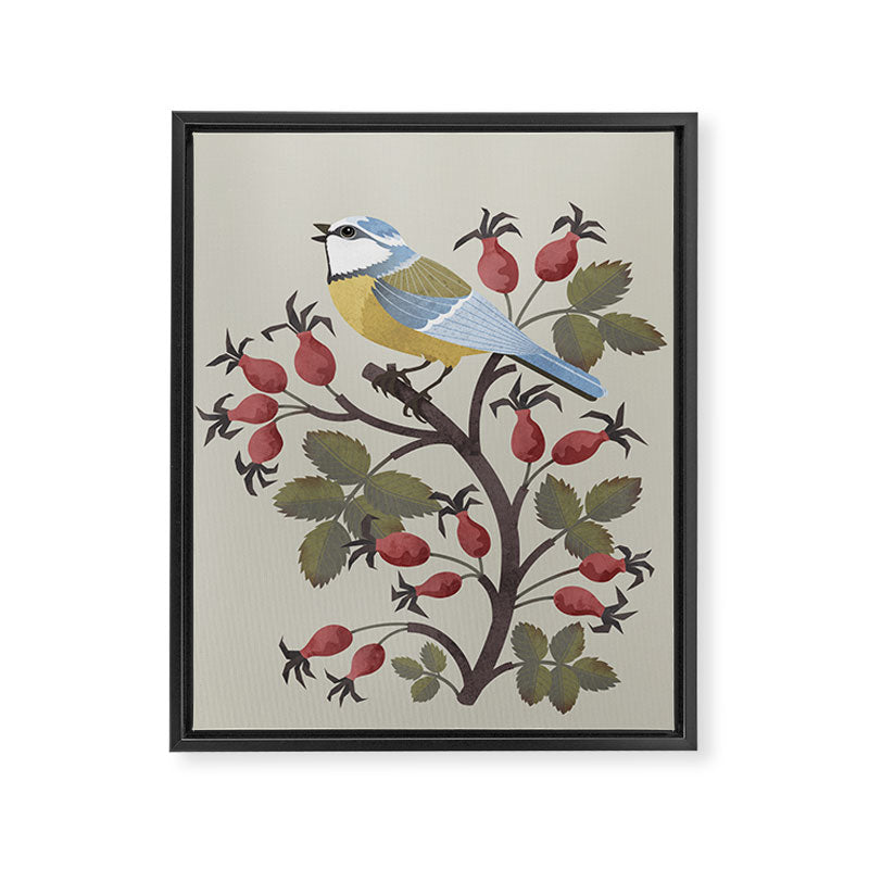 Blue Tit on Red Rose Hips Framed Canvas Print Gallery Image 6