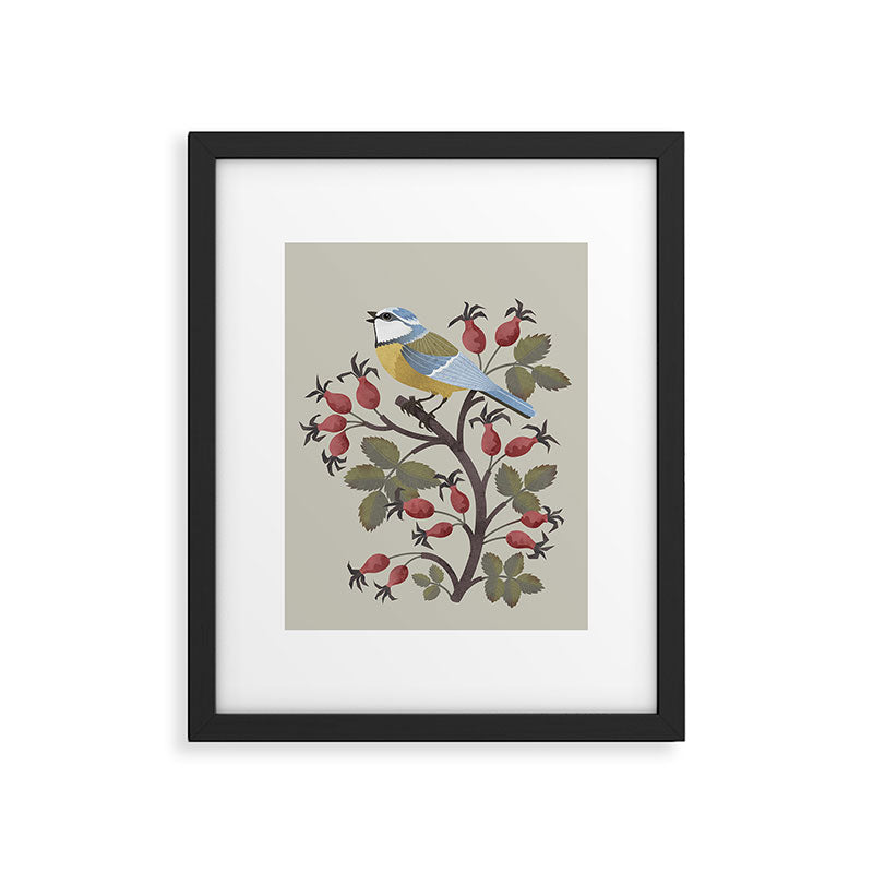 Blue Tit on Red Rose Hips Framed Art Print Gallery Image 5