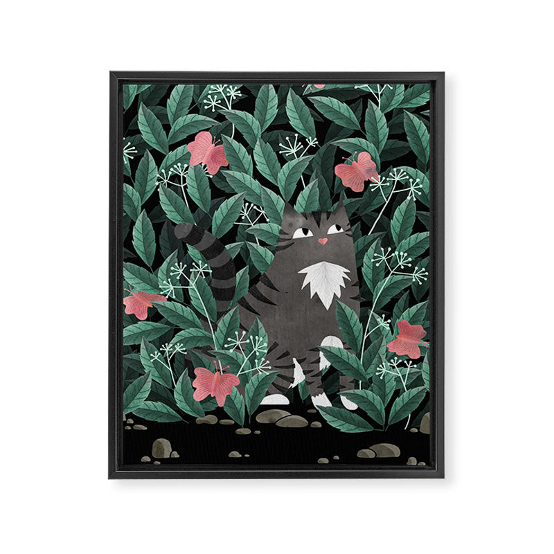Butterfly Garden (Tabby Cat Version) Framed Canvas Print Gallery Image 6