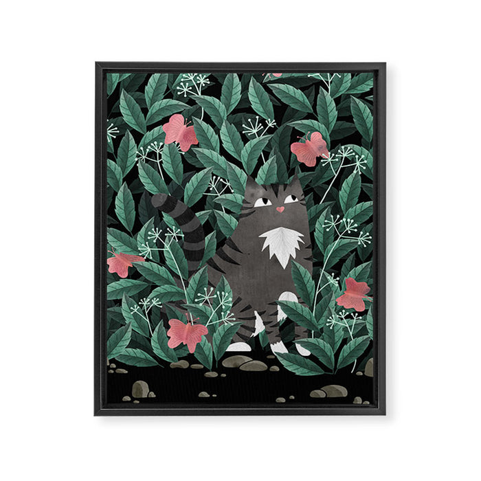 Butterfly Garden (Tabby Cat Version) Framed Canvas Print Gallery Image 1
