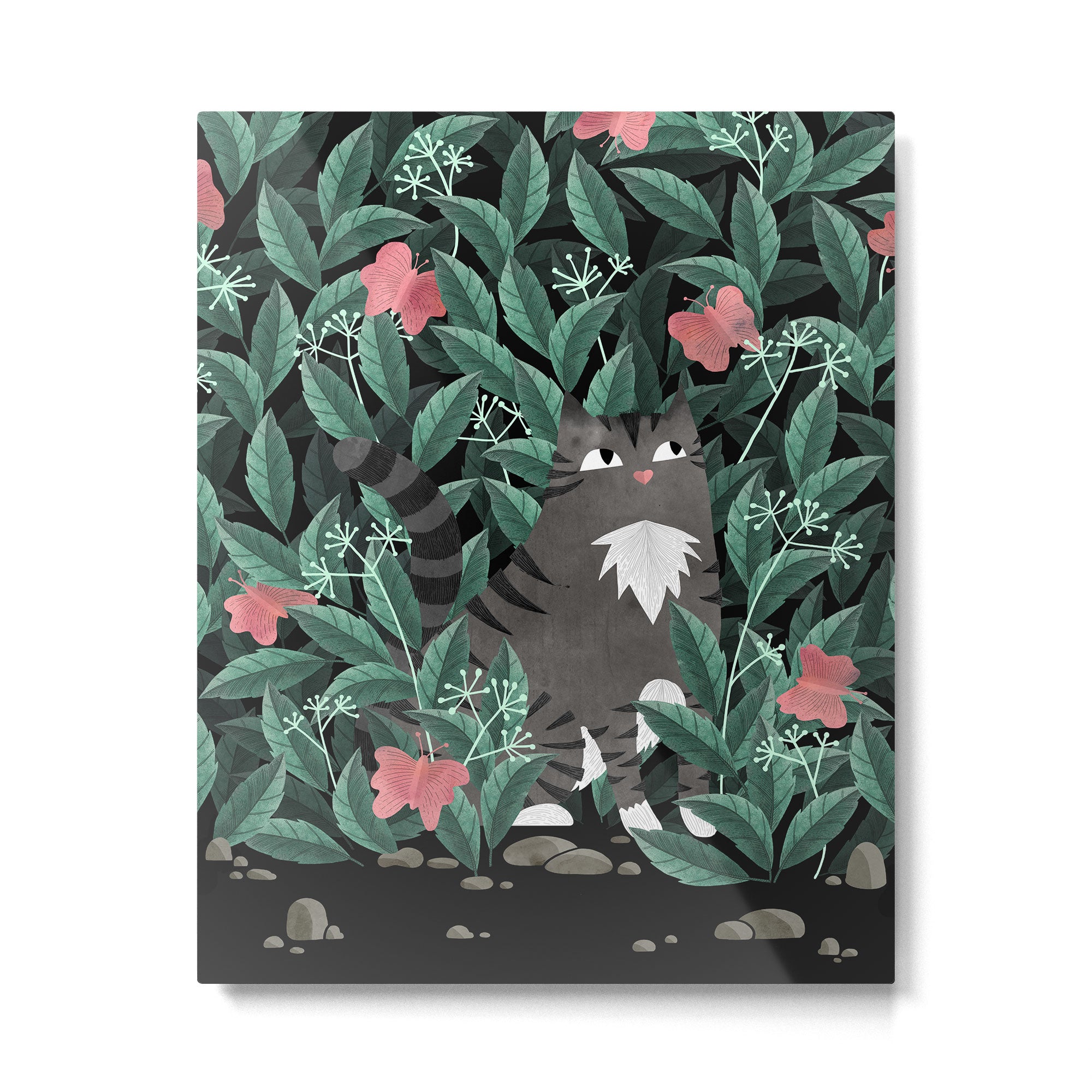 Butterfly Garden (Tabby Cat Version) Metal Print Gallery Image 4