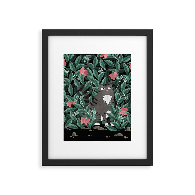 Butterfly Garden (Tabby Cat Version) Framed Art Print Gallery Image 5