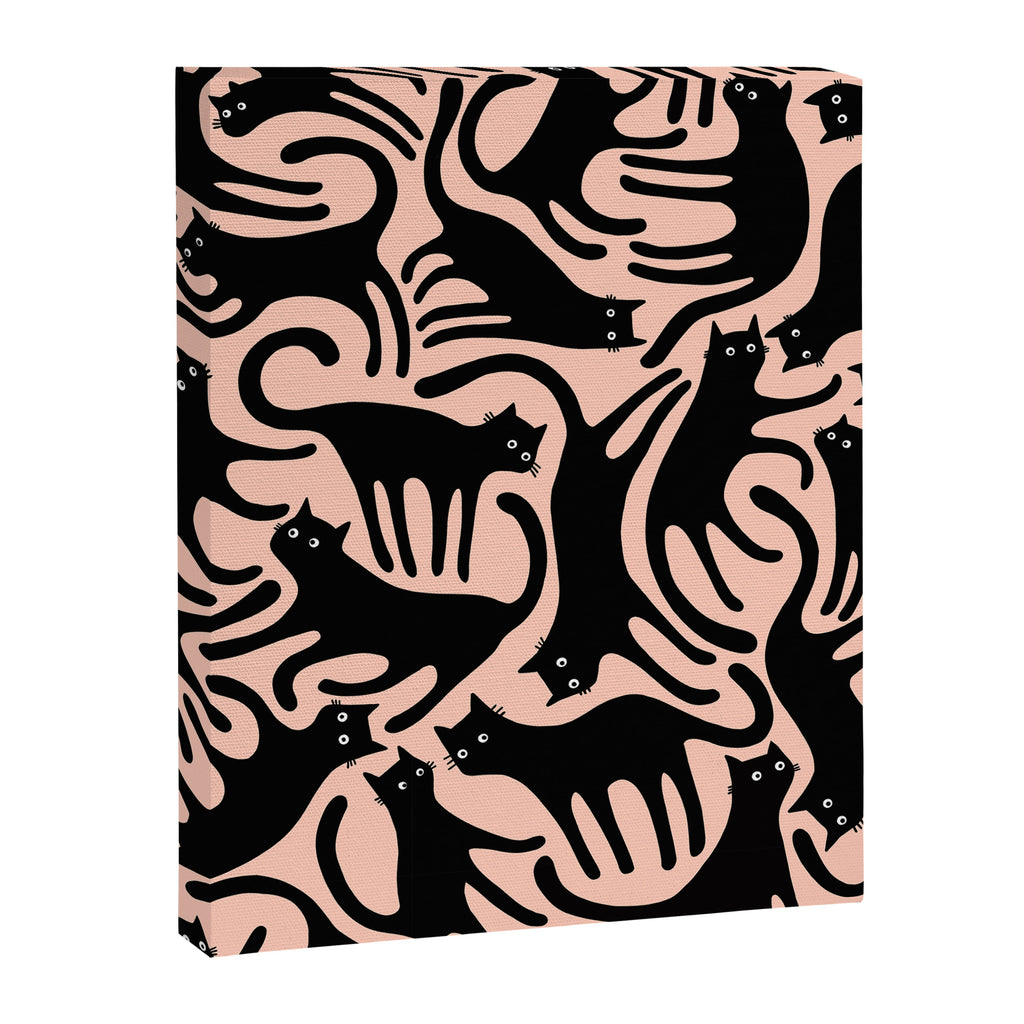 Curious Black Cats on Peachy Pink Canvas Print Gallery Image 1