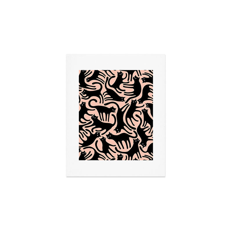 Curious Black Cats on Peachy Pink Art Print Gallery Image 1
