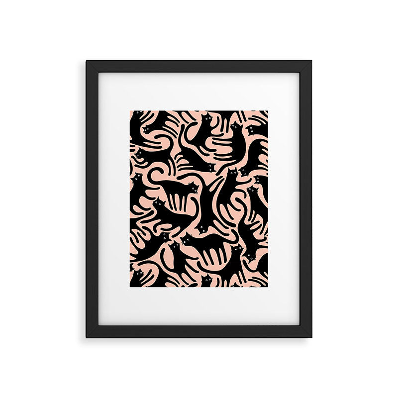 Curious Black Cats on Peachy Pink Framed Art Print Gallery Image 4