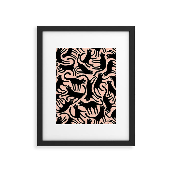 Curious Black Cats on Peachy Pink Framed Art Print Gallery Image 1