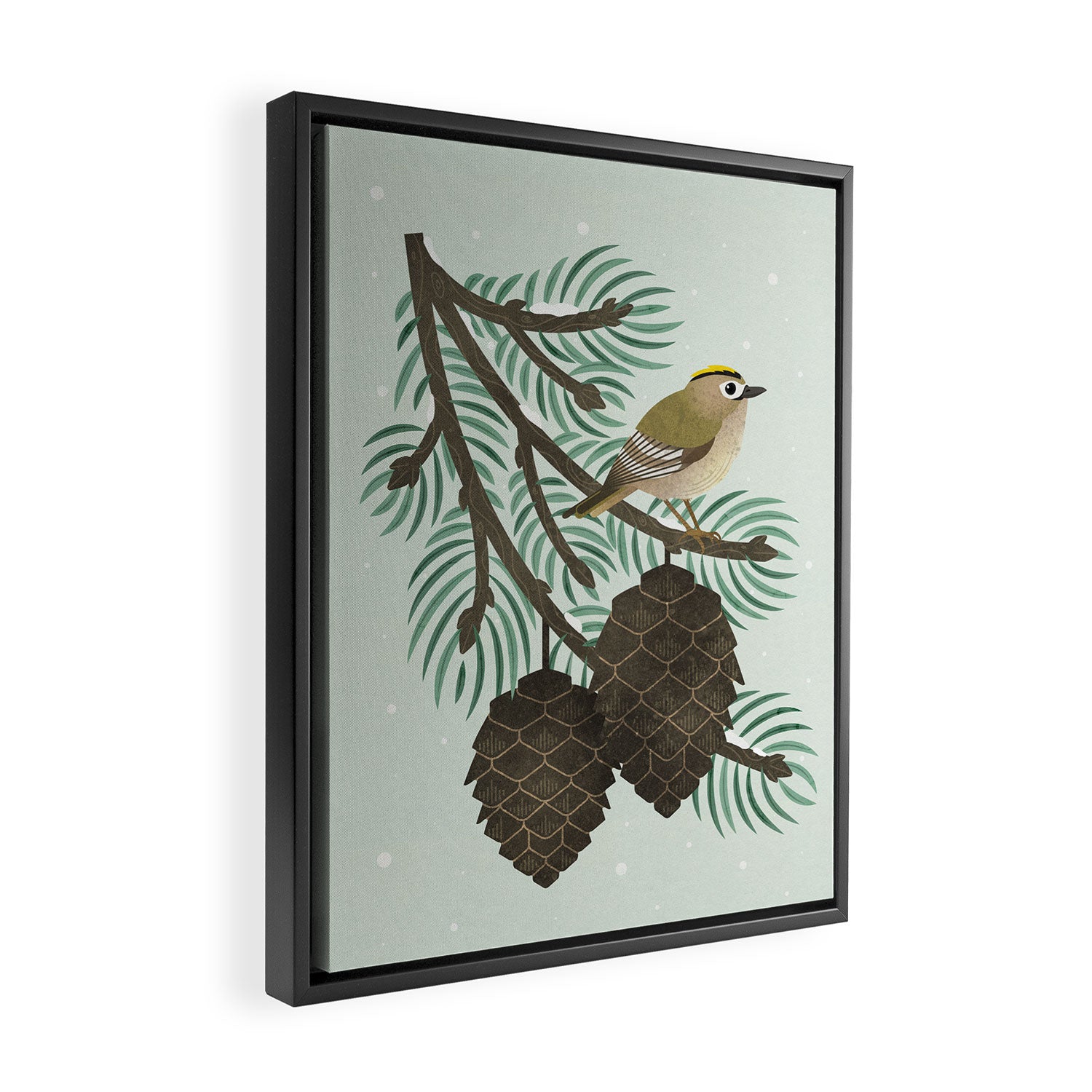Goldcrest in the Winter Pines Framed Canvas Print Gallery Image 2
