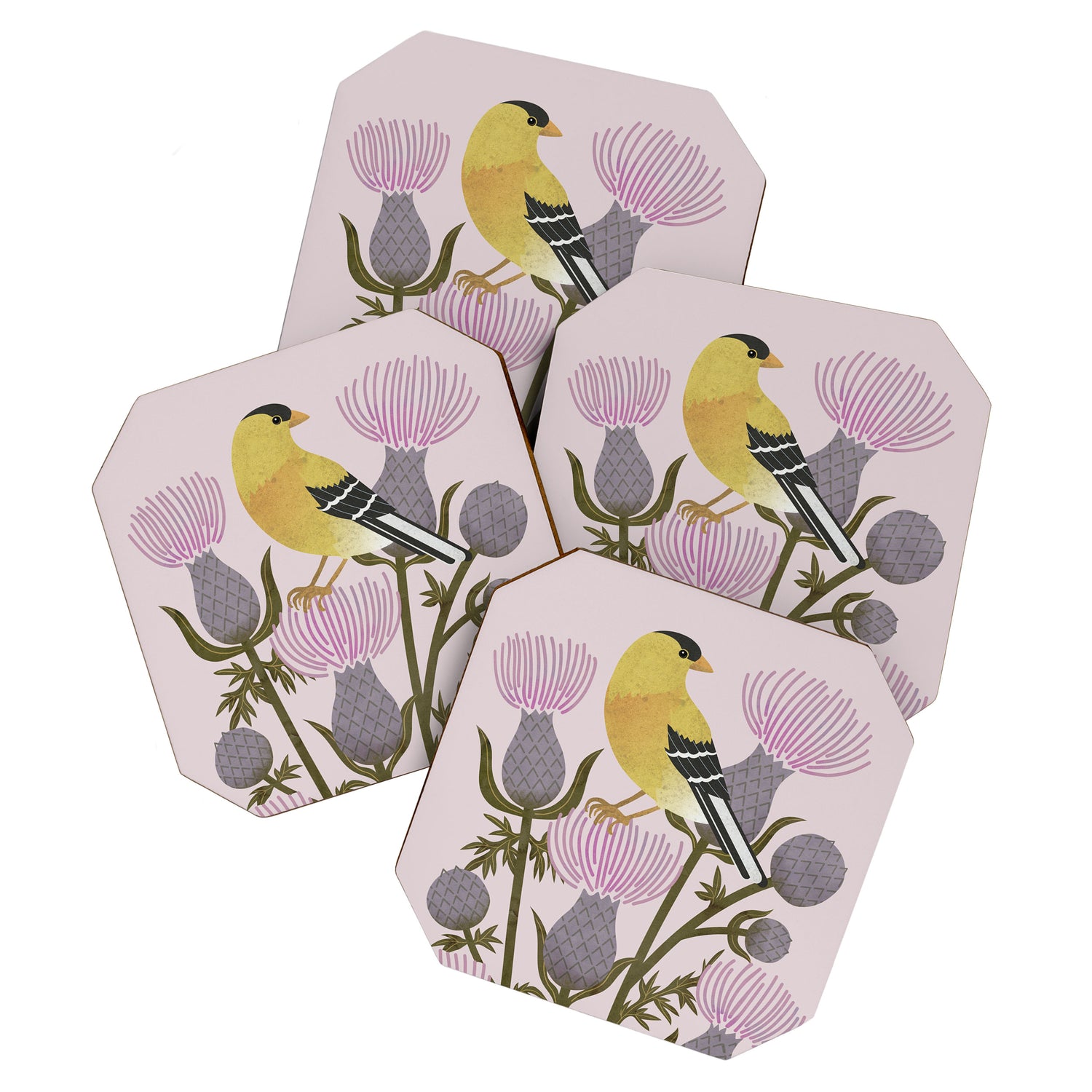 Goldfinch on Purple Thistles Coaster Gallery Image 1