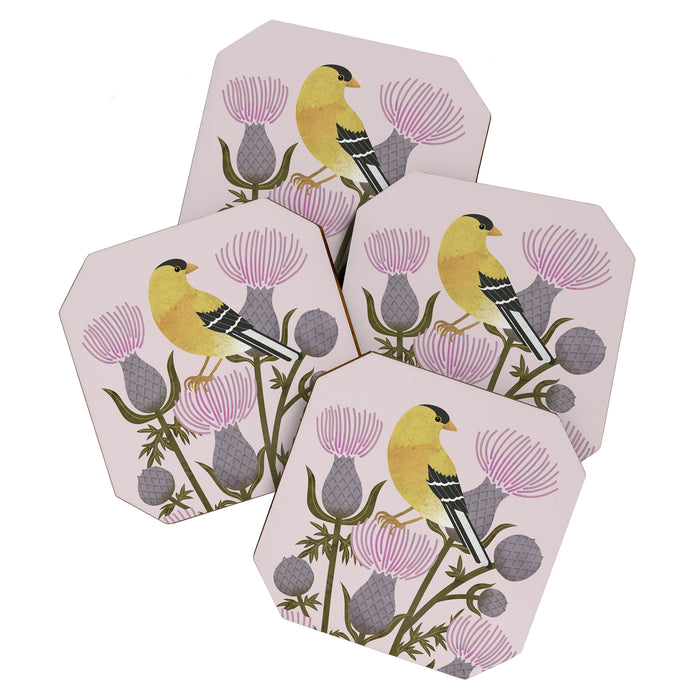 Goldfinch on Purple Thistles Coaster Gallery Image 1