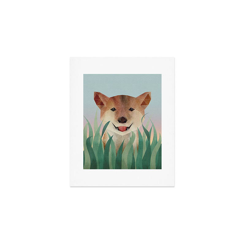 Happy Shiba in the Grass (Sunrise Dog) Art Print Gallery Image 1
