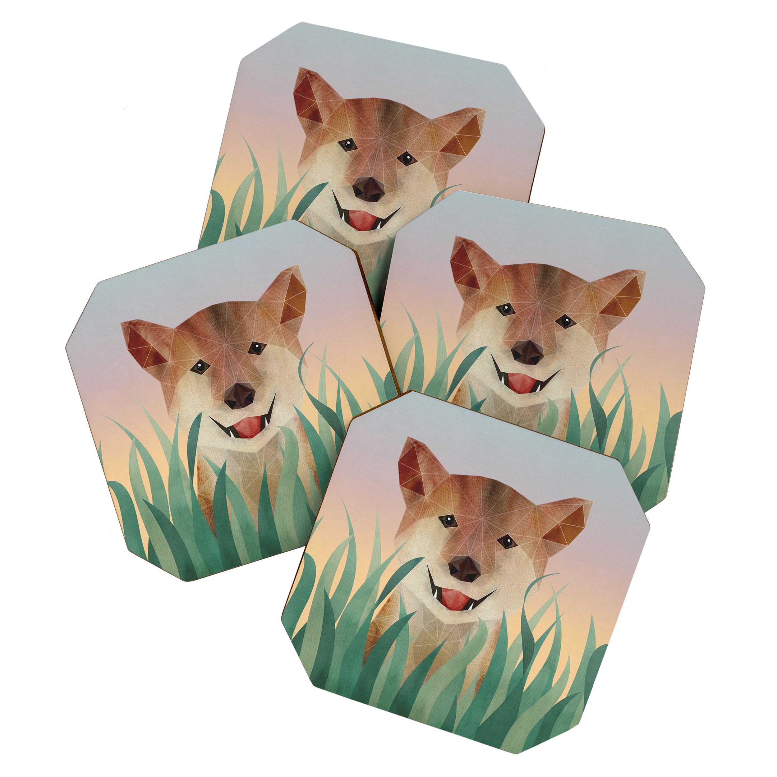Happy Shiba in the Grass (Sunrise Dog) Coaster Gallery Image 1