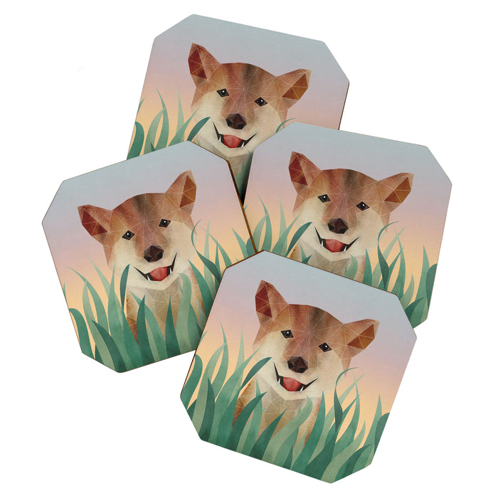 Happy Shiba in the Grass (Sunrise Dog) Coaster Gallery Image 1