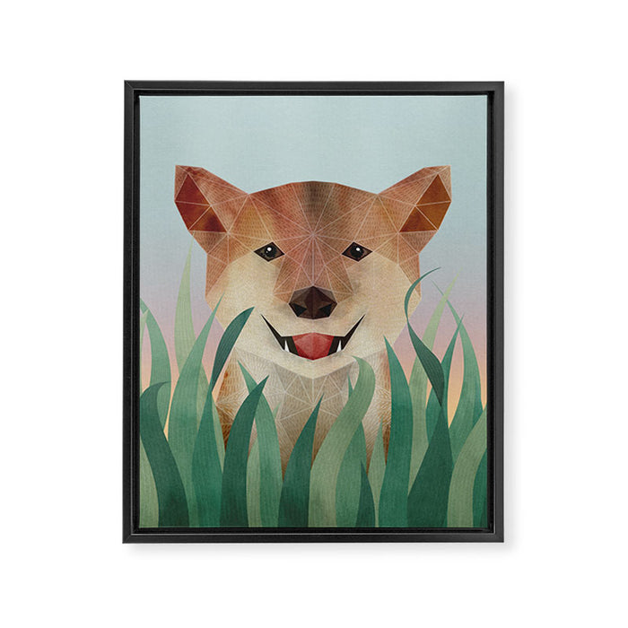 Happy Shiba in the Grass (Sunrise Dog) Framed Canvas Print Gallery Image 1