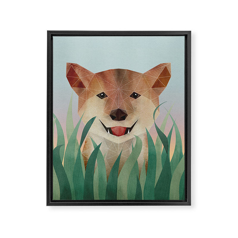 Happy Shiba in the Grass (Sunrise Dog) Framed Canvas Print Gallery Image 6