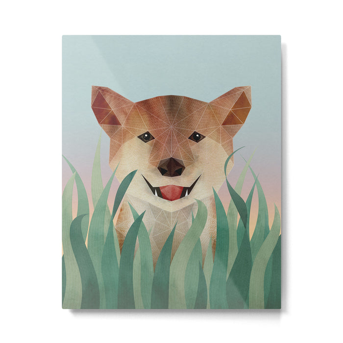 Happy Shiba in the Grass (Sunrise Dog) Metal Print Gallery Image 1