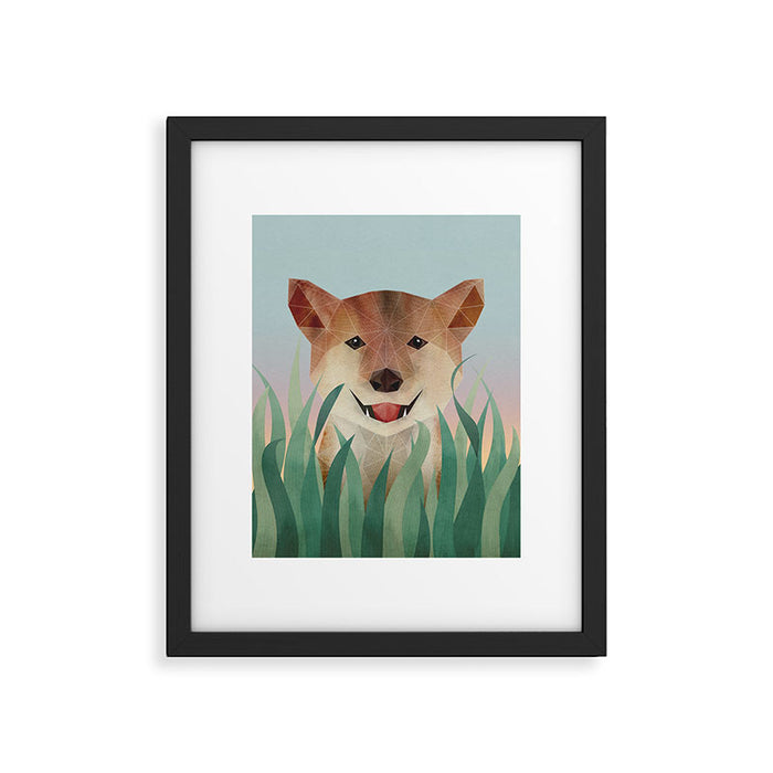 Happy Shiba in the Grass (Sunrise Dog) Framed Art Print Gallery Image 1