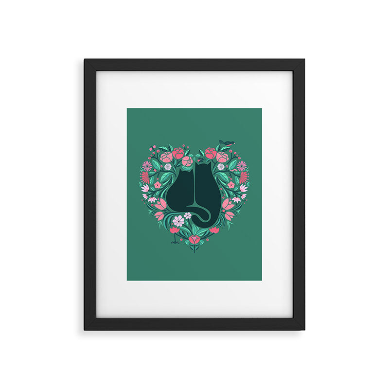 I Heart Cats and Flowers (in Green) Framed Art Print Gallery Image 6