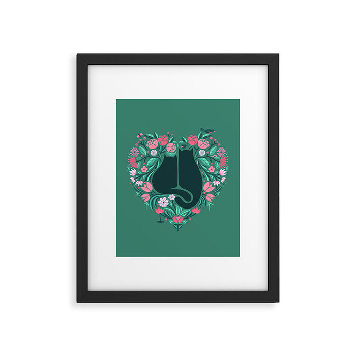 I Heart Cats and Flowers (in Green) Framed Art Print Gallery Image 1