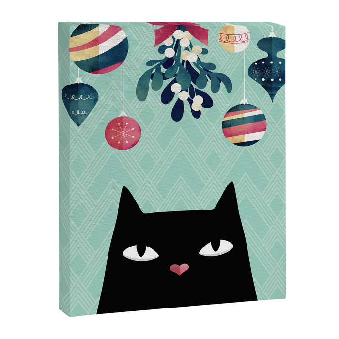 Mistletoe? (Black Cat) Canvas Print Gallery Image 1