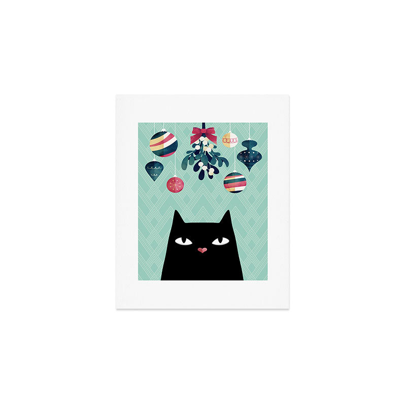 Mistletoe? (Black Cat) Art Print Gallery Image 1
