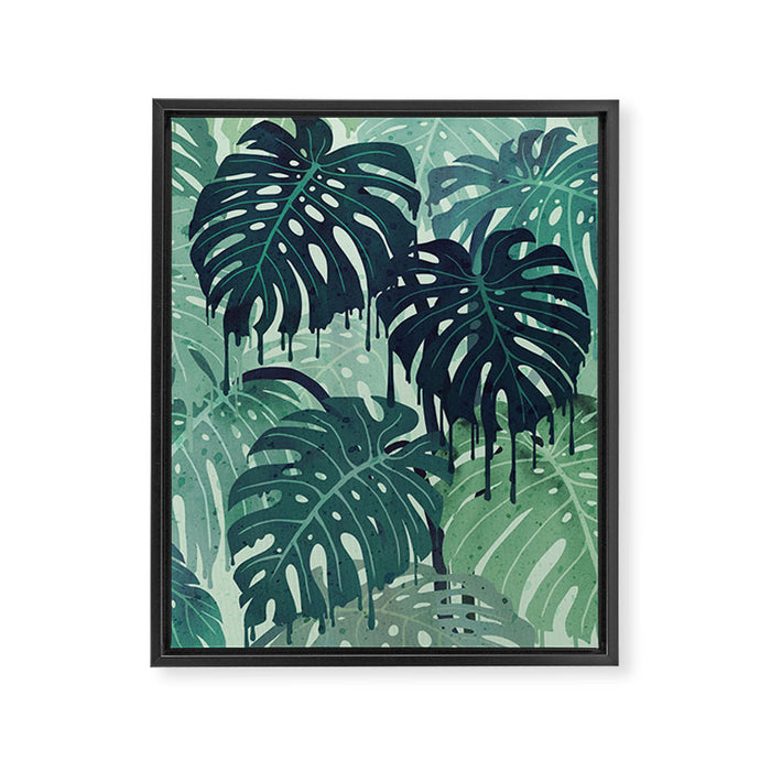 Monstera Melt (in Green) Framed Canvas Print Gallery Image 1