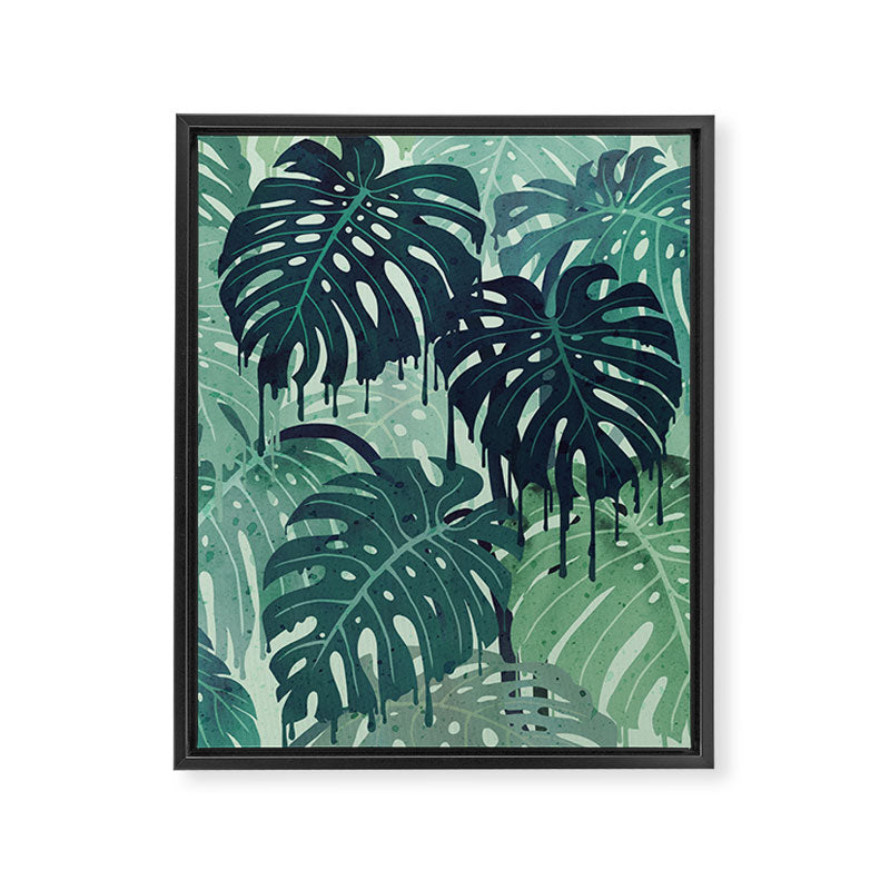 Monstera Melt (in Green) Framed Canvas Print Gallery Image 6