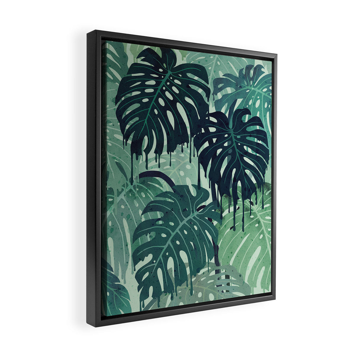 Monstera Melt (in Green) Framed Canvas Print Gallery Image 2