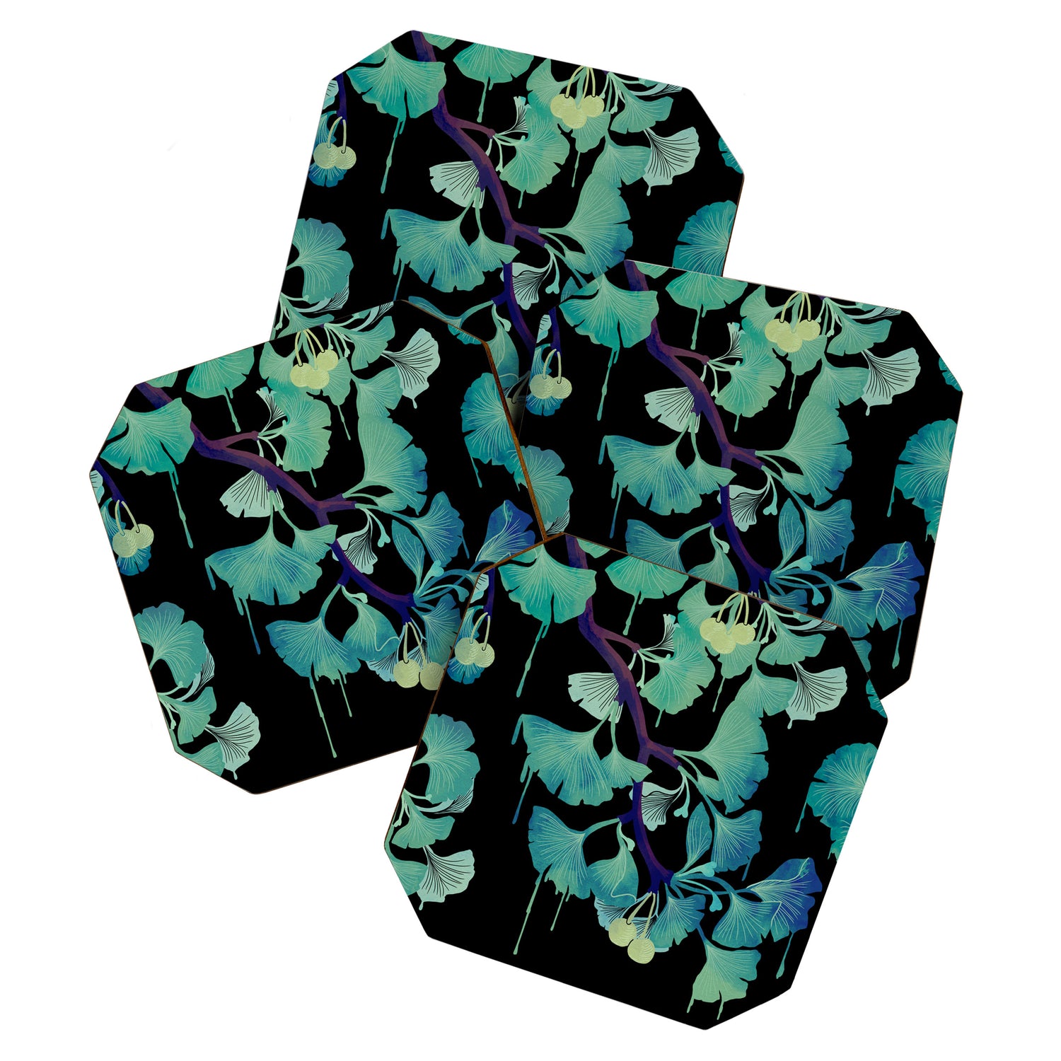 O Ginkgo (on Black) Coaster Gallery Image 1