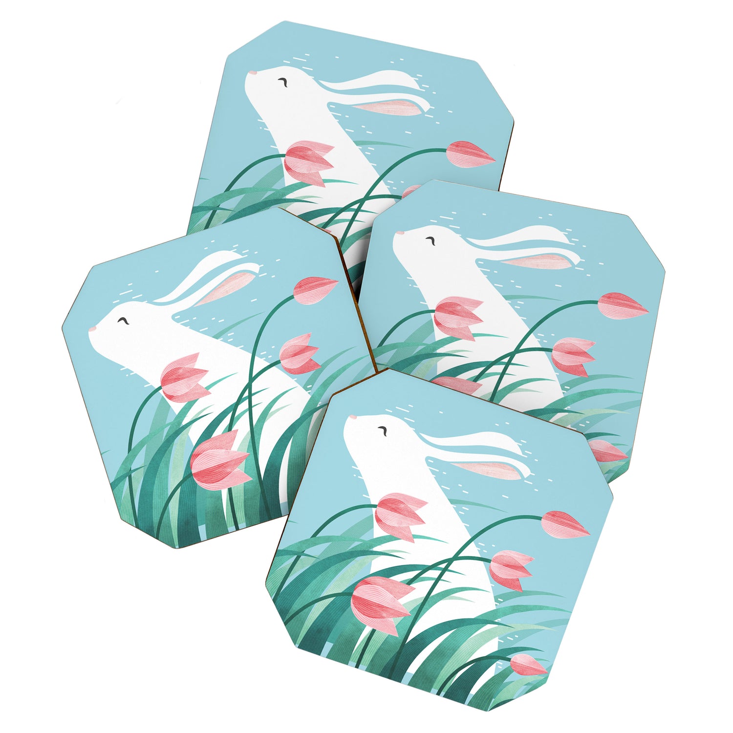 Rabbit Resting, Sky Blue Version Coaster Gallery Image 1
