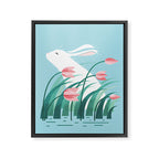 Rabbit Resting, Sky Blue Version Framed Canvas Print Gallery Image 6